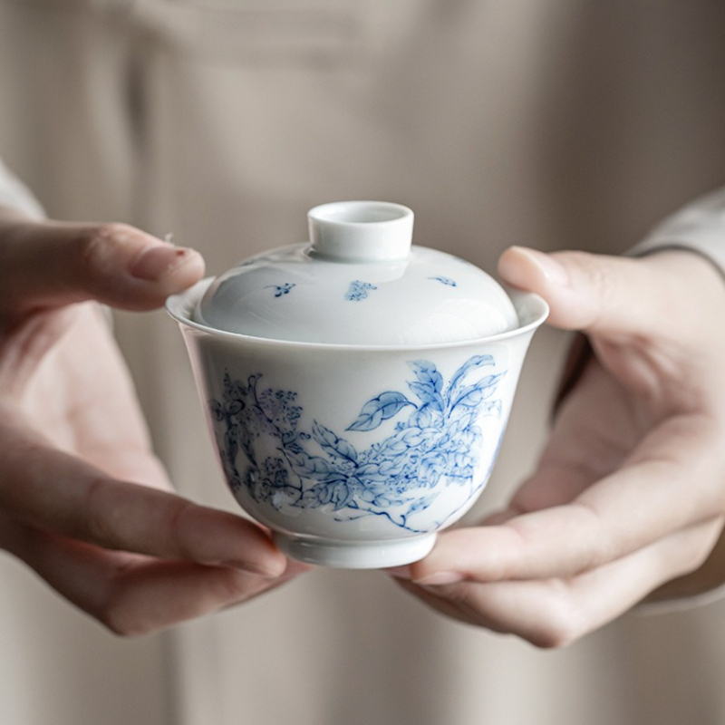 Gongfu Tea Set - 앤티크 블루 화이트 도자기 가이완 핸드