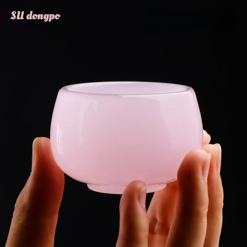 Gongfu Tea Set - 히비스커스 옥 도자기 찻잔 핑크 유약