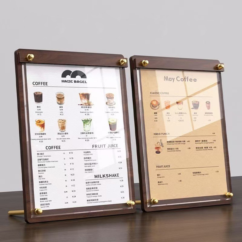 Coffee Tea Menu - 맞춤형 A4/A5 아크릴 나무결 무늬 메뉴
