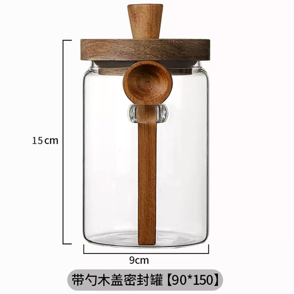 Coffee Tea Sugar Canister Set - 밀폐형 나무 뚜껑과 스푼이 있는 유리