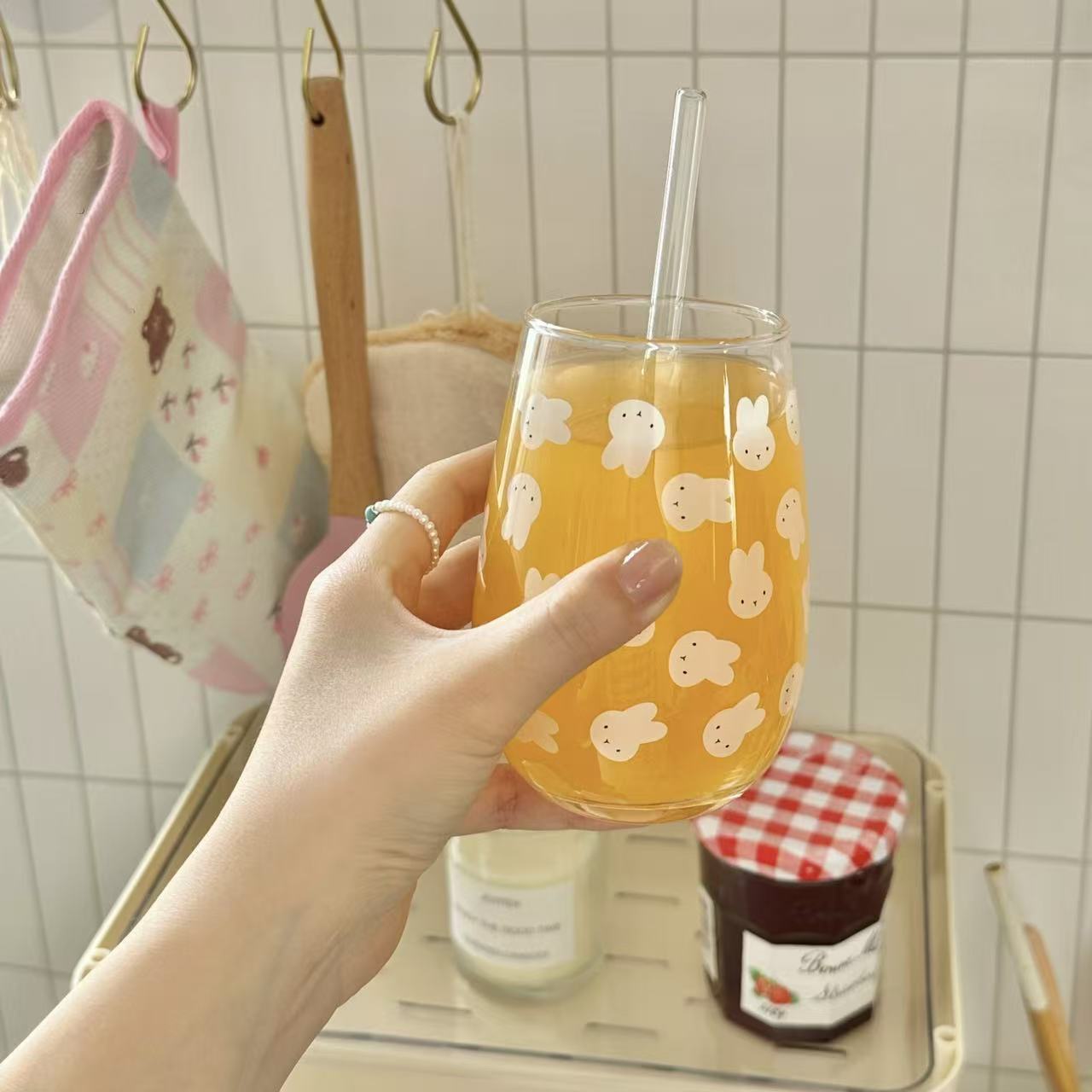 귀여운 미피 토끼 프린트 유리 텀블러 대용량 물컵 -  - Coffee Tea Milk 리뷰 및 가격