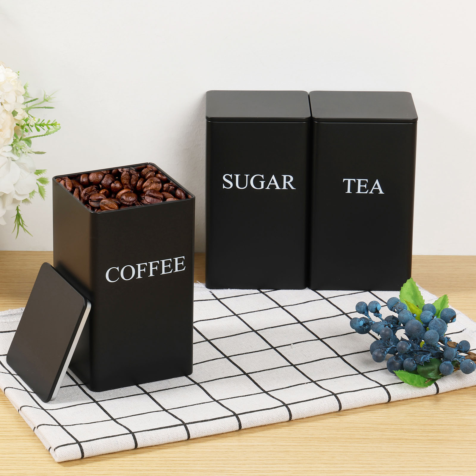 3Pcs 커피 콩 저장 용기 차 설탕 진공 봉인 된 항 - Coffee Tea Sugar Canister Set 리뷰 및 가격