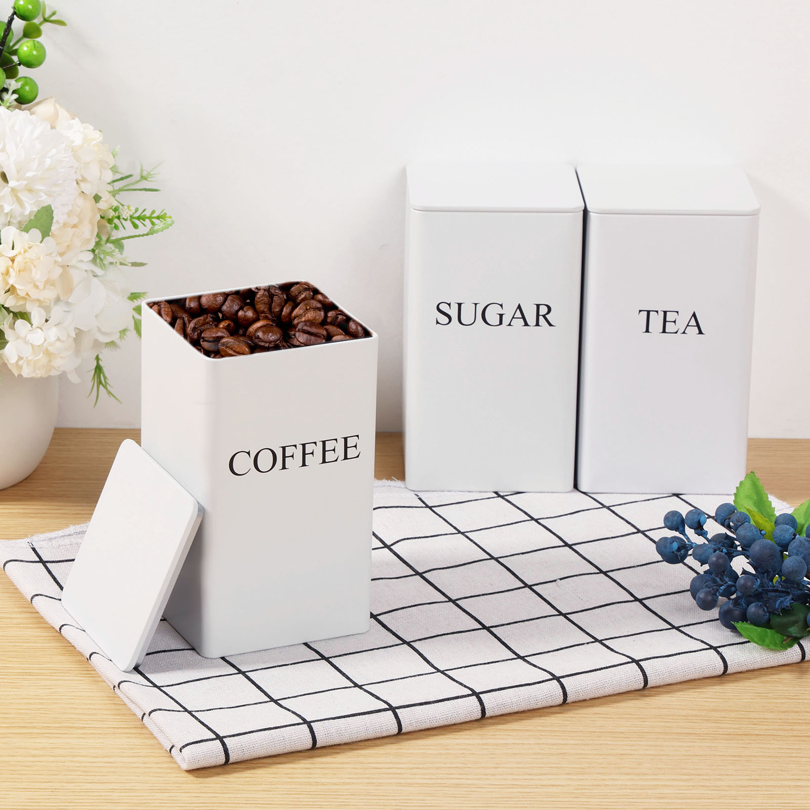 3Pcs 커피 콩 저장 용기 차 설탕 진공 봉인 된 항 - Coffee Tea Sugar Canister Set 리뷰 및 가격