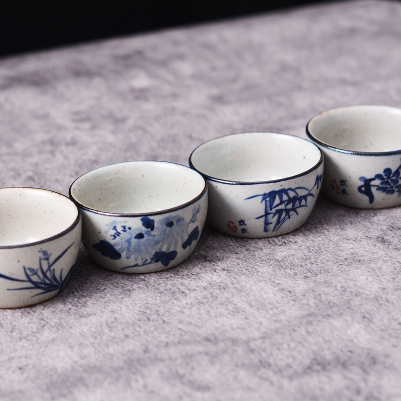 손으로 그린 ​​파란색 및 흰색 거친 도자기 찻잔 세트 - Gongfu Tea Set 리뷰 및 가격
