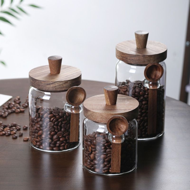 밀폐형 나무 뚜껑과 스푼이 있는 유리 보관 용기, 커피 - Coffee Tea Sugar Canister Set 리뷰 및 가격