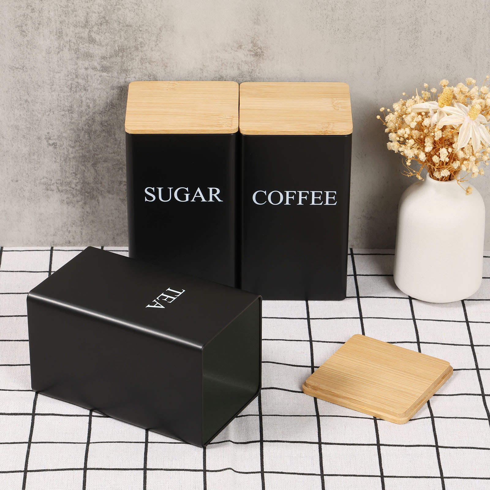 커피 콩 저장 용기 금속 커피 차 설탕 용기 대나무 뚜 - Coffee Tea Sugar Canister Set 리뷰 및 가격