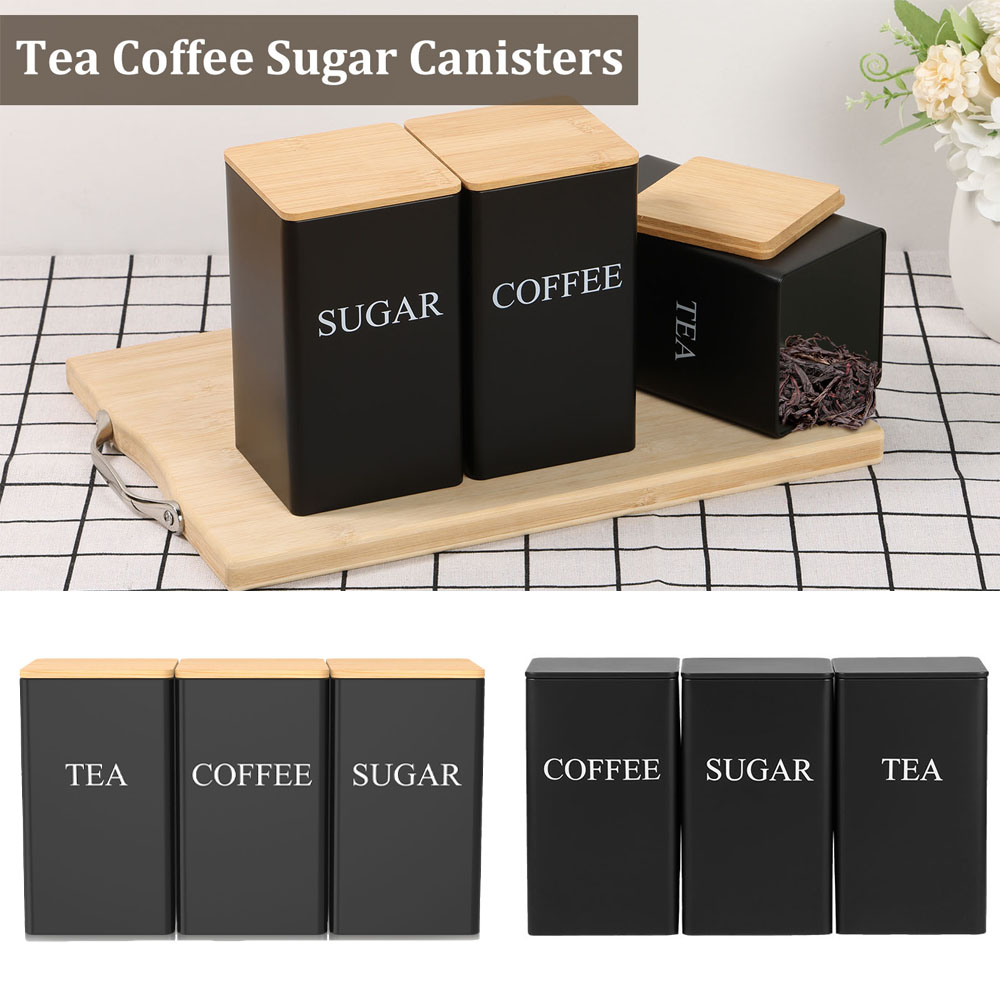 커피 콩 저장 용기 금속 커피 차 설탕 용기 대나무 뚜 - Coffee Tea Sugar Canister Set 리뷰 및 가격