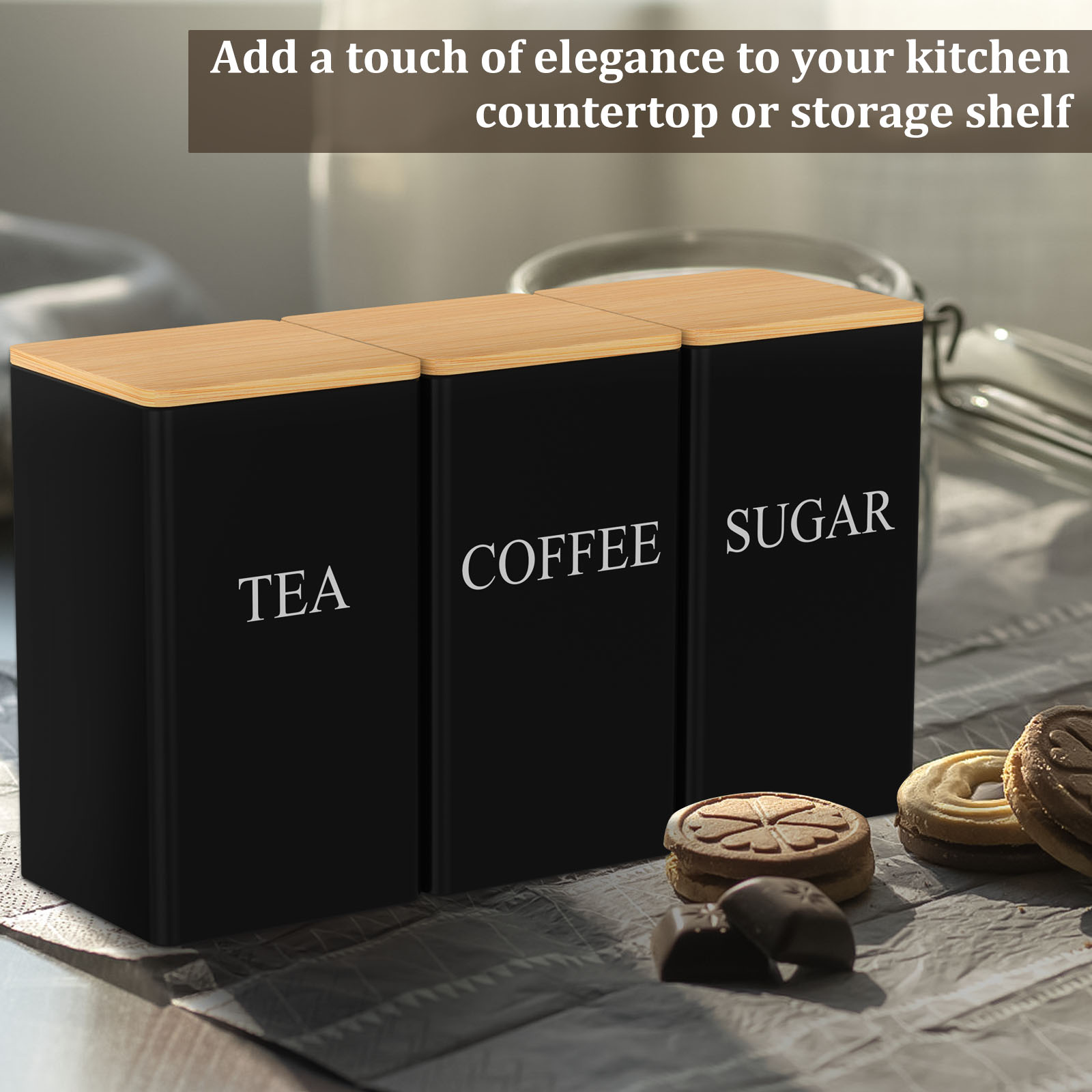 커피 콩 저장 용기 금속 커피 차 설탕 용기 대나무 뚜 - Coffee Tea Sugar Canister Set 리뷰 및 가격